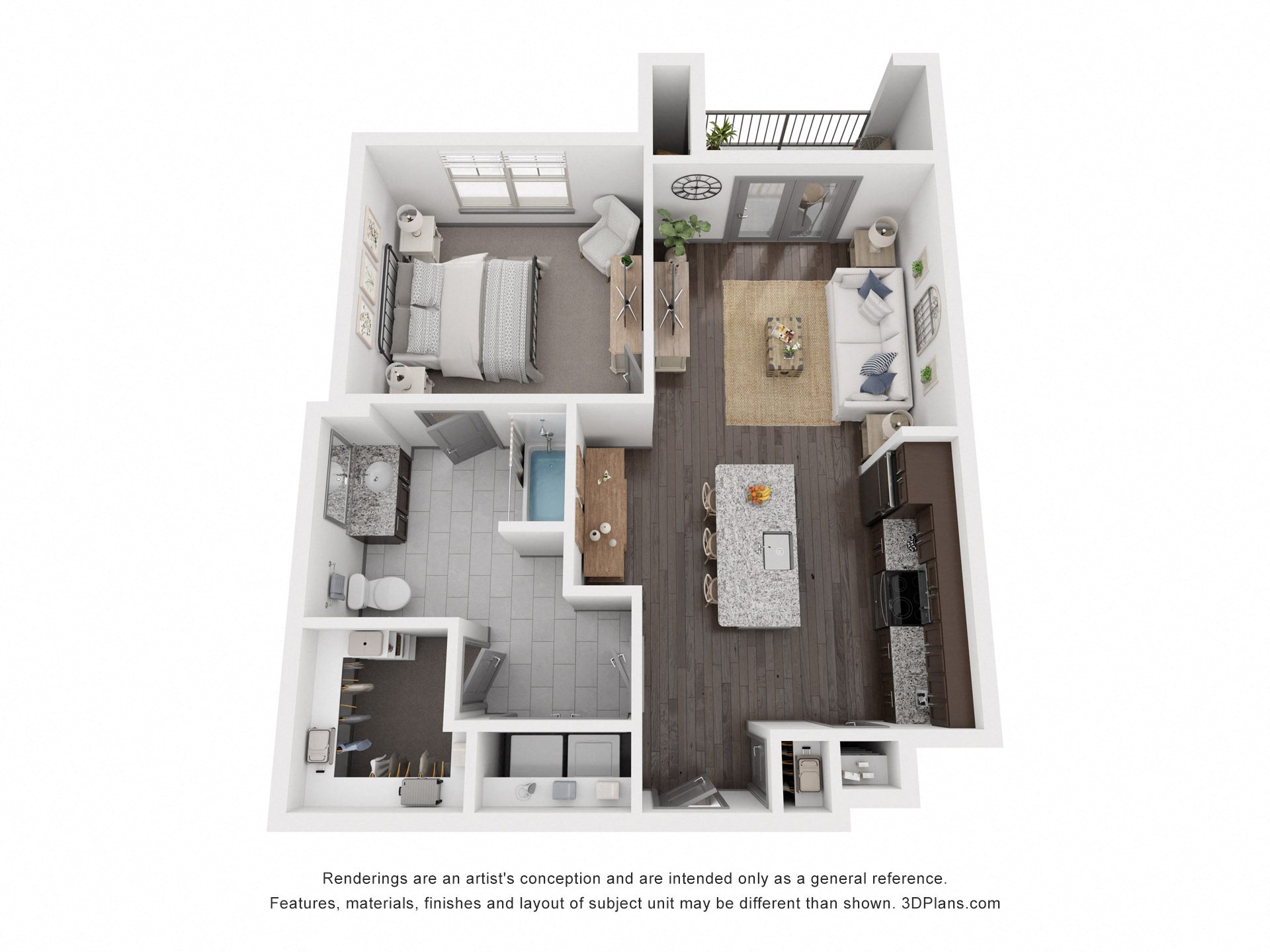 Floor plan for 1 bed, 1 bath, 803 sqft